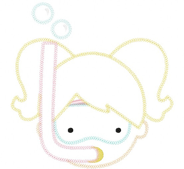 Snorkel Girl Vintage and Chain Stitch Applique Embroidery Design