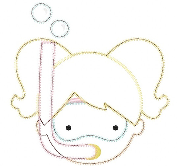 Snorkel Girl Satin and Zigzag Stitch Applique Embroidery Design