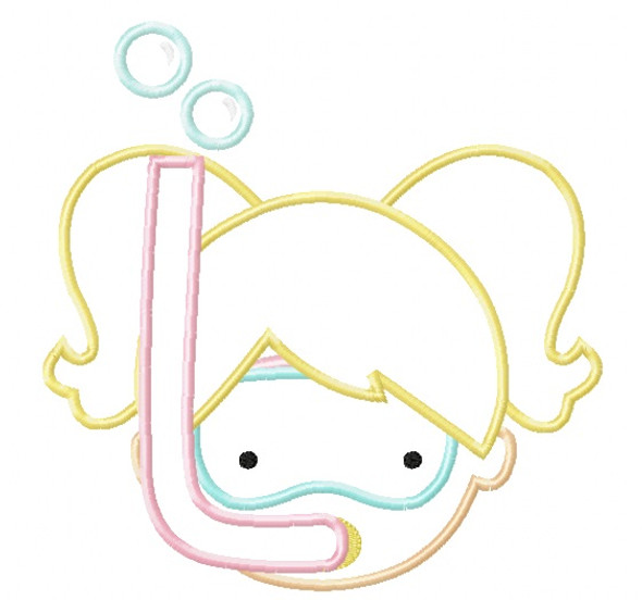 Snorkel Girl Satin and Zigzag Stitch Applique Machine Embroidery Design