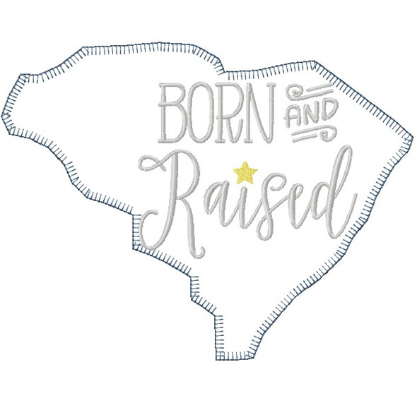 South Carolina Born and Raised Vintage and Blanket Stitch Applique