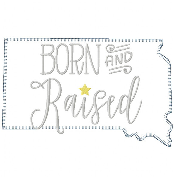 South Dakota Born and Raised Vintage and Blanket Stitch Applique