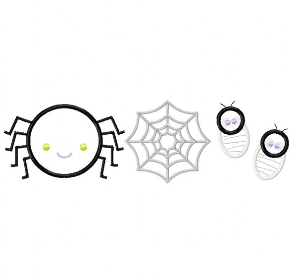 Spider Set Satin and Zigzag Stitch Applique Machine Embroidery Design