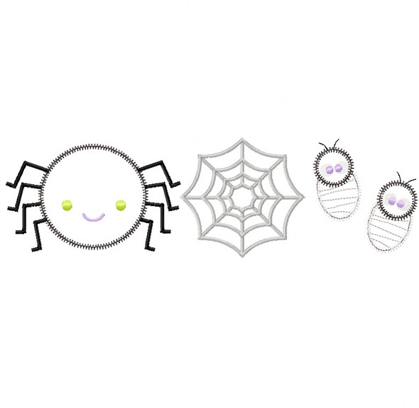 Spider Set Satin and Zigzag Stitch Applique   Embroidery Design