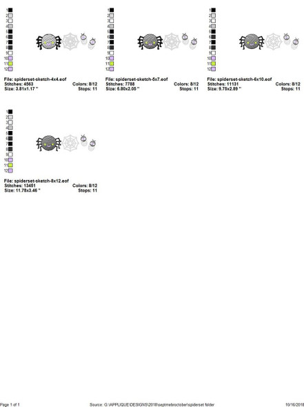 Spider Set Sketch Applique Embroidery