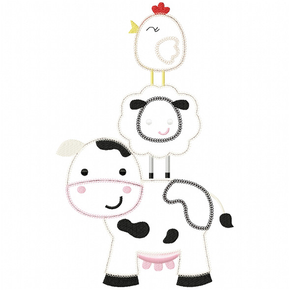 Stacked Farm Animals 2 Chain and Vintage Applique Embroidery Design