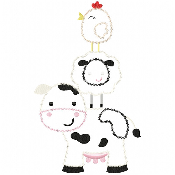 Stacked Farm Animals 2 Chain and Vintage Applique Embroidery Design