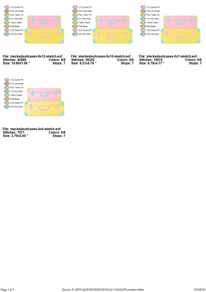 Stacked Suitcases Sketch Applique Embroidery Design
