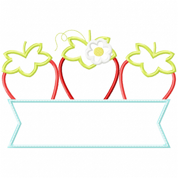 Strawberry Banner Satin and Zigzag Applique  Embroidery Design