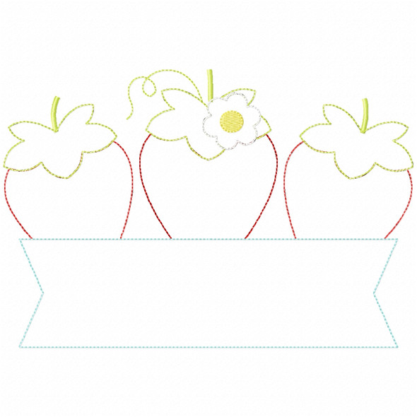 Strawberry Banner Stitch and Sketch Fill Applique Embroidery Design
