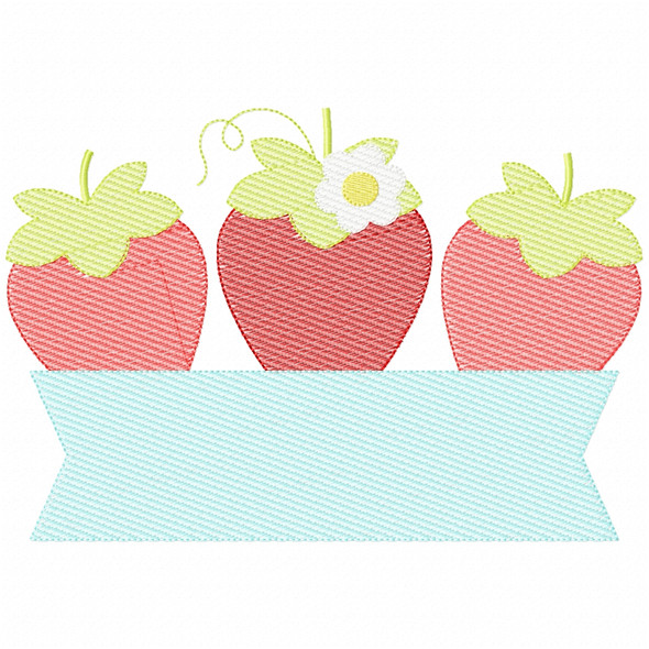 Strawberry Banner Stitch and Sketch Fill Applique Embroidery Design