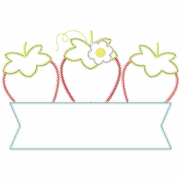 Strawberry Banner Satin and Zigzag Applique  Embroidery Design