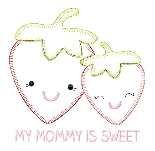 Strawberry Mom and Baby Vintage and Blanket Stitch Applique Embroidery Design