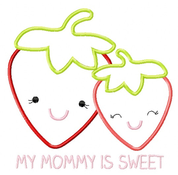 Strawberry Mom and baby Satin and Zigzag Stitch Applique Machine Embroidery Design