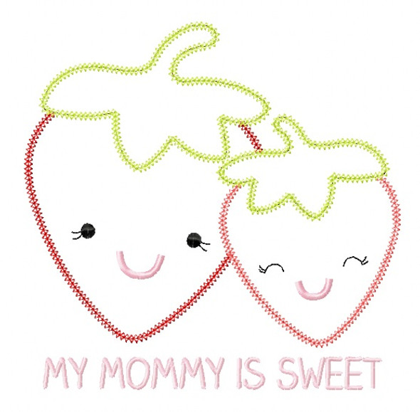 Strawberry Mom and Baby Vintage and Blanket Stitch Applique Machine Embroidery Design