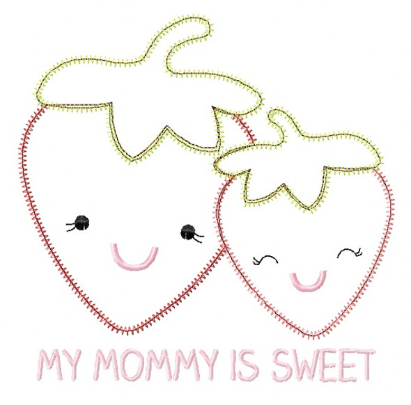 Strawberry Mom and baby Satin and Zigzag Stitch Applique Embroidery Design