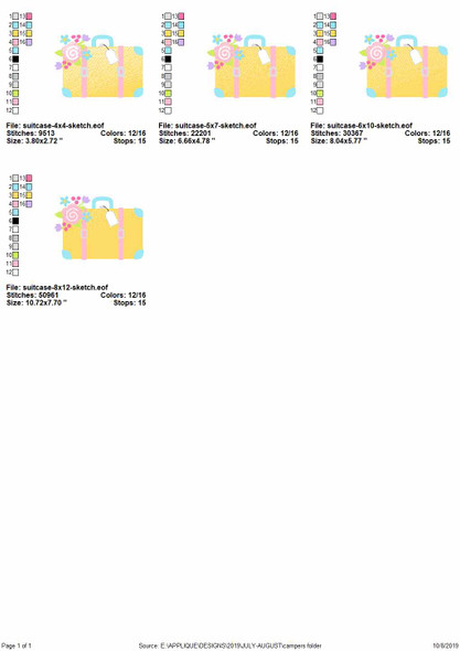 Suitcase Sketch Applique Embroidery Design