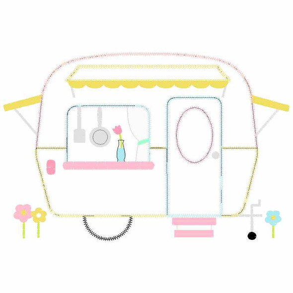 Sweet Camper Satin and Zigzag Applique Embroidery Design