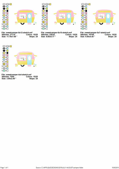 Sweet Camper Sketch Design Embroidery Design