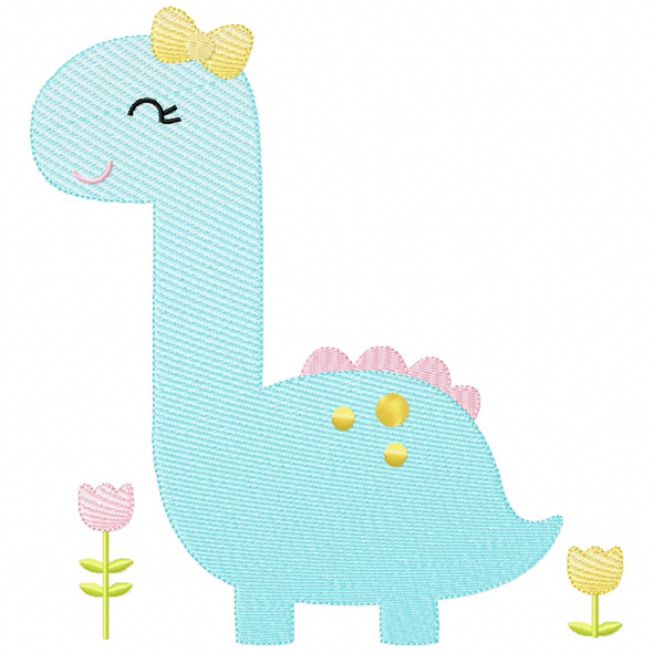 Sweet Dino Sketch Applique Machine Embroidery Design
