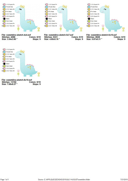 Sweet Dino Sketch Applique   Embroidery Design