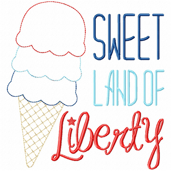 Sweet Land of Liberty Simple Stitch and Sketch Fill Applique Embroidery Design