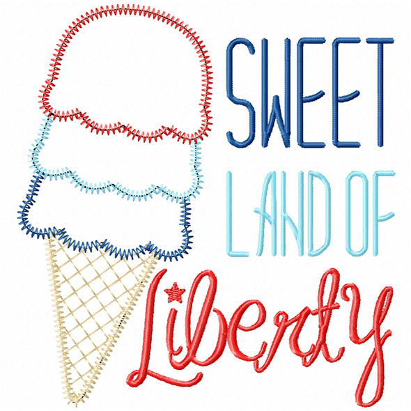 Sweet Land of Liberty Satin and Zigzag Applique Embroidery Design