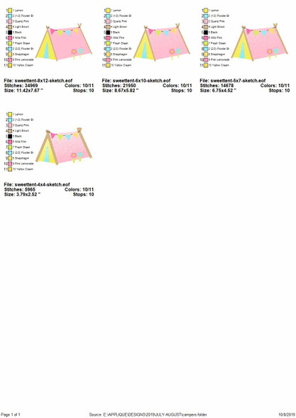 Sweet Tent Sketch Applique Embroidery Design