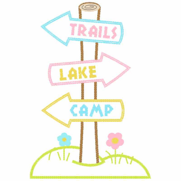 Trail Signs Satin and Zigzag Applique Embroidery Design