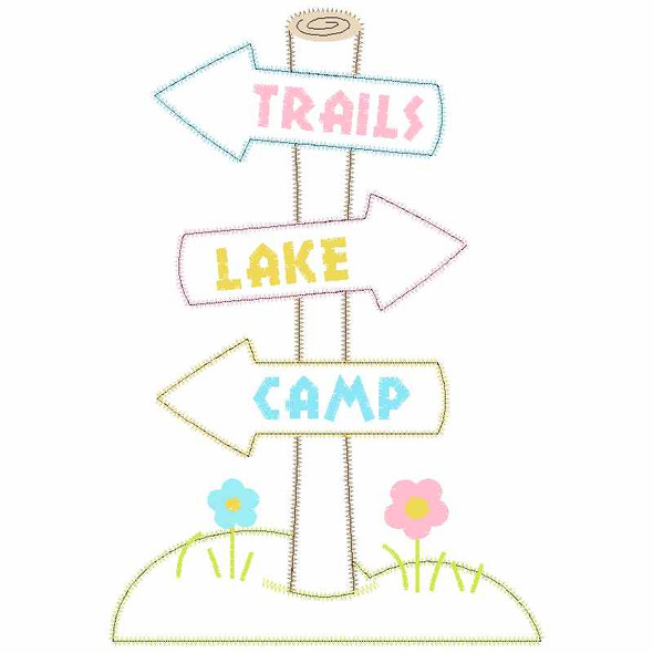 Trail Signs Satin and Zigzag Applique Embroidery Design