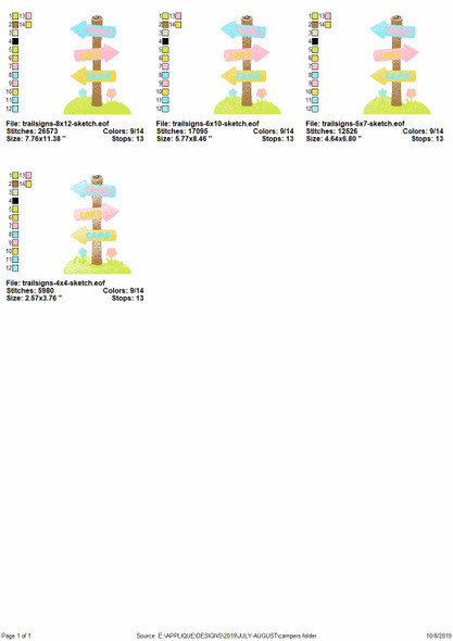 Trail Signs Sketch Applique Embroidery Design