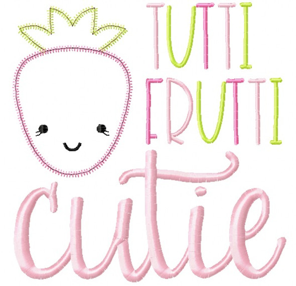 Tutti Frutti Strawberry Satin and Zigzag Stitch Applique Embroidery Design