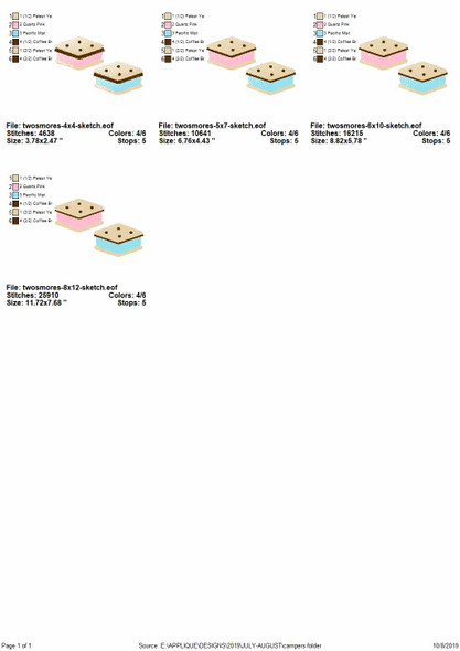 Two Smores Sketch Applique Embroidery Design