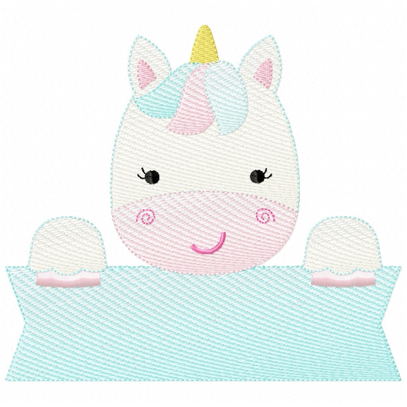 Unicorn Banner Sketch Filled Stitch Machine Embroidery Design