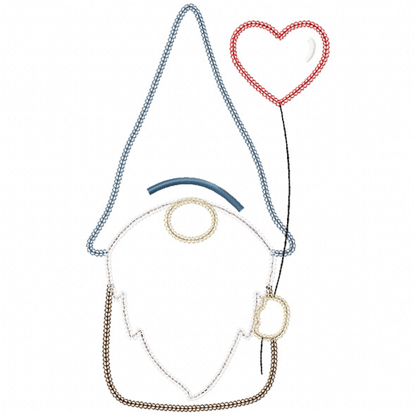 Valentine Gnome Vintage and Chain Stitch Embroidery Design