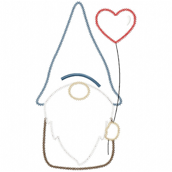 Valentine Gnome Vintage and Chain Stitch Machine Embroidery Design