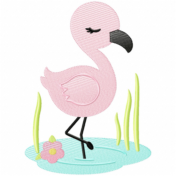 Wading Flamingo Simple Stitch and Sketch Fill Applique Machine Embroidery Design