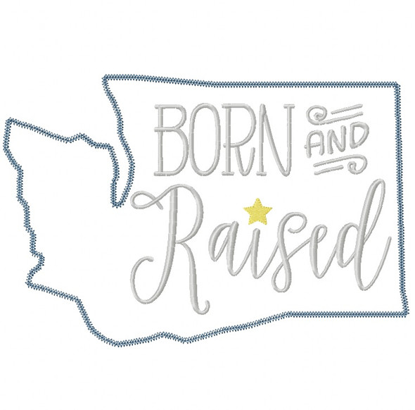 Washington Born and Raised Vintage and Blanket Stitch Applique Machine Embroidery Design