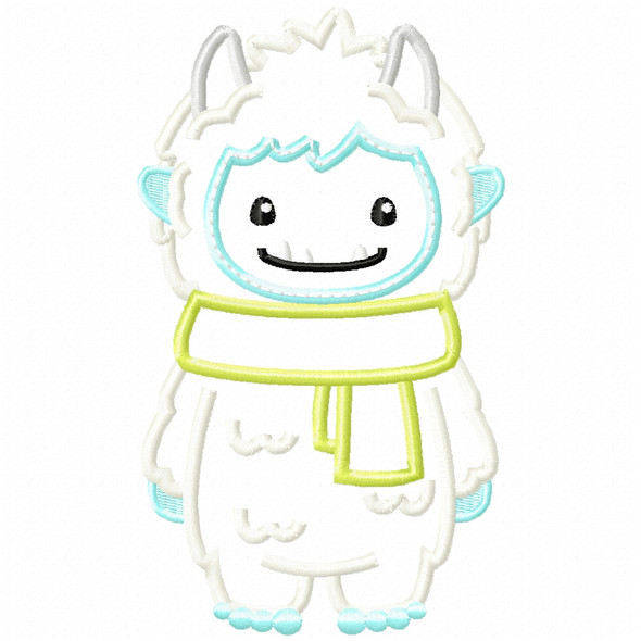 Winter Yeti Satin and Zigzag Applique Embroidery Design