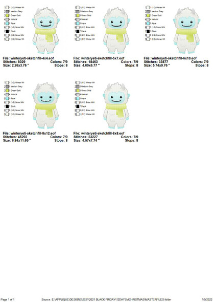 Winter Yeti Sketch Fill Applique Embroidery Design