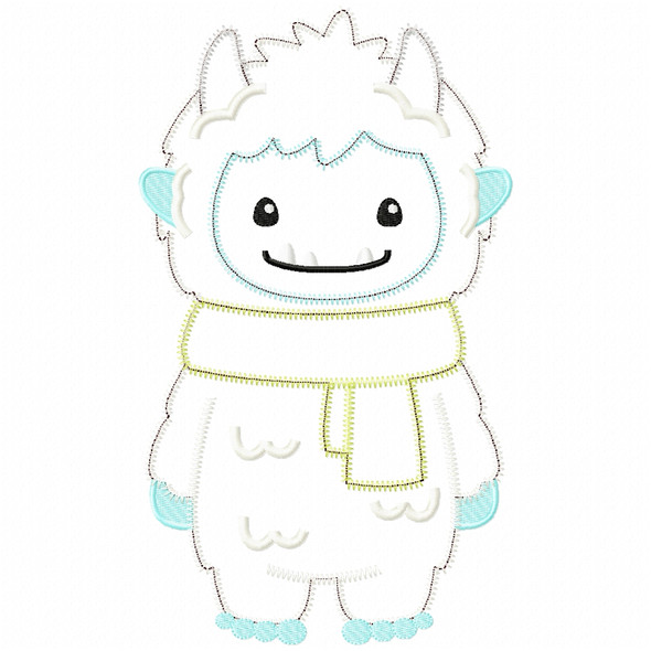 Winter Yeti Satin and Zigzag Applique Embroidery Design