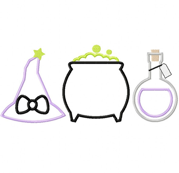 Witch Set Satin and Zigzag Stitch Applique Machine Embroidery Design