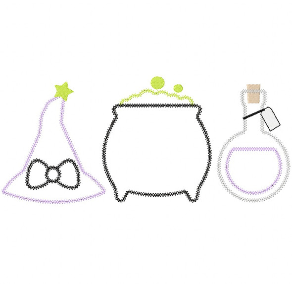 Witch Set Vintage and Chain Stitch Applique Machine Embroidery Design