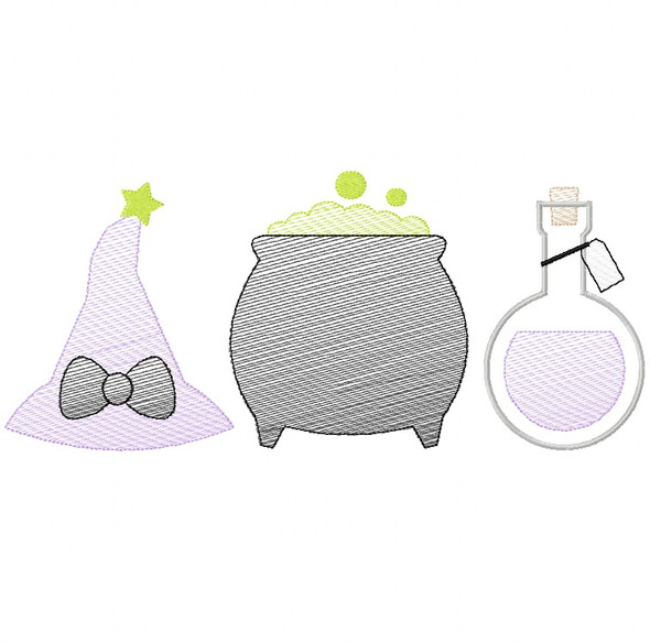 Witch Set Sketch Embroidery Machine Embroidery Design