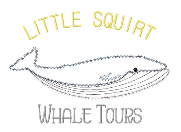Whale Tours Zig Zag and Vintage Stitch Applique Embroidery Design